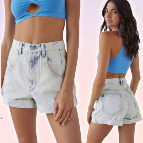 NWT BDG UO Carrie High-Rise Roll Hem Denim Short Sz 25 Ivory Combo - Picture 1 of 8